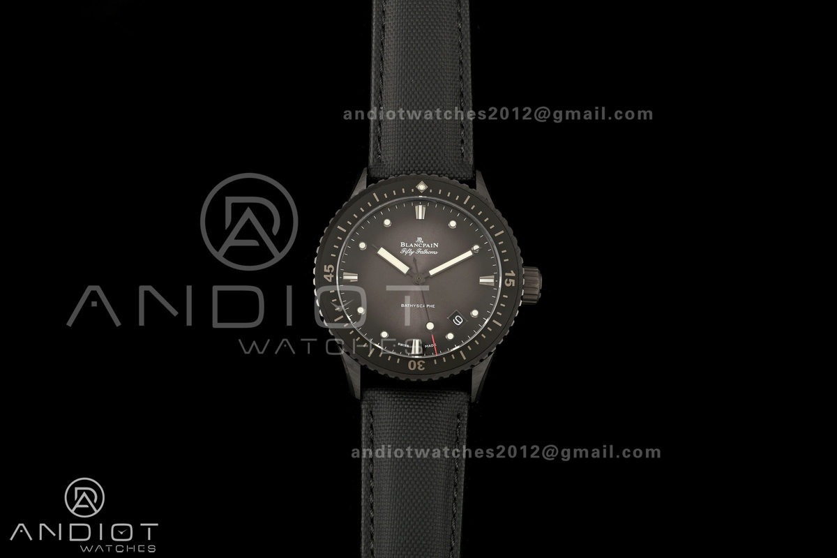 Fifty Fathoms Ceramic DDDF Best Edition Gray Dial on Black Canvas Strap A1315